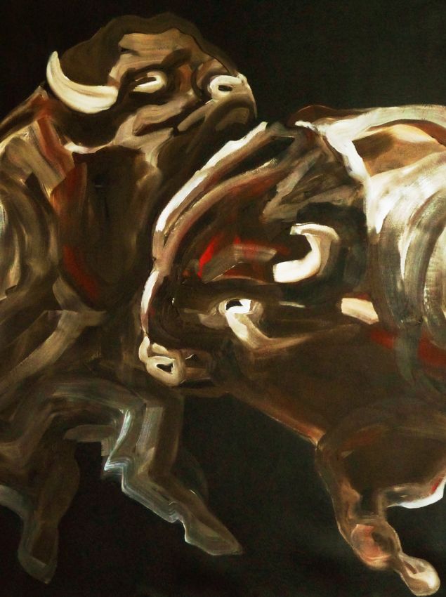 peinture toile BISONS, le choc des Titans