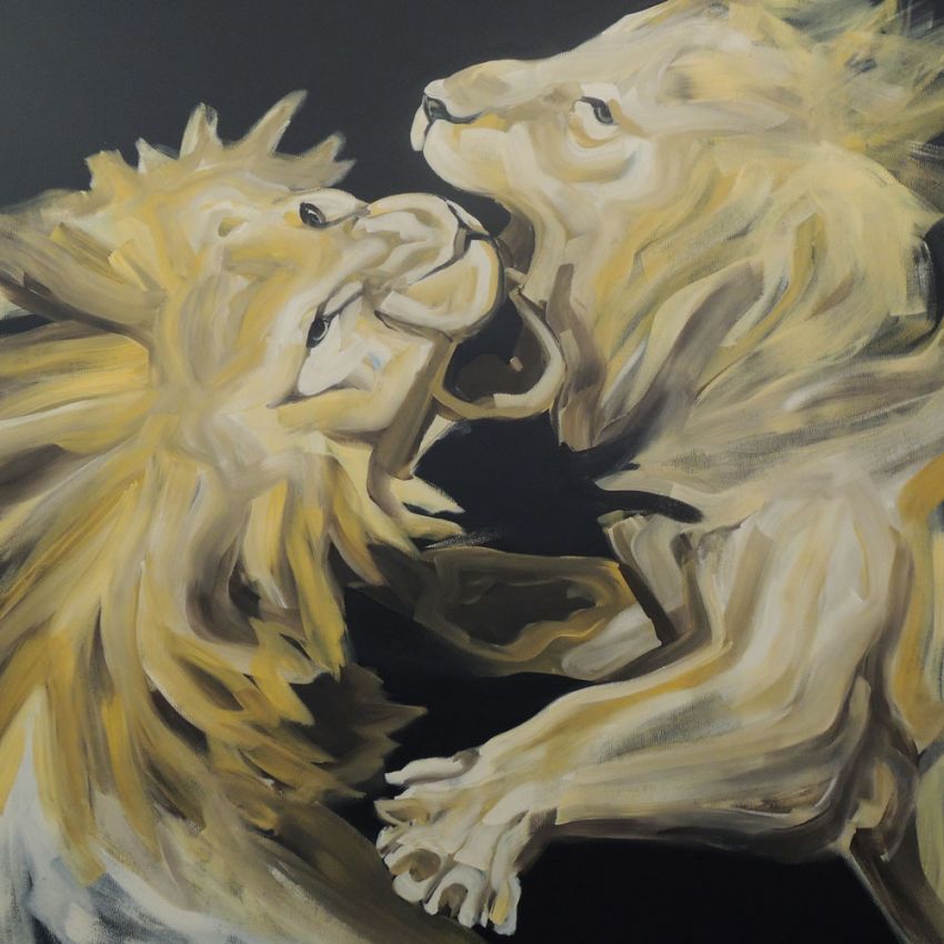 peinture toile LIONS FIGHT