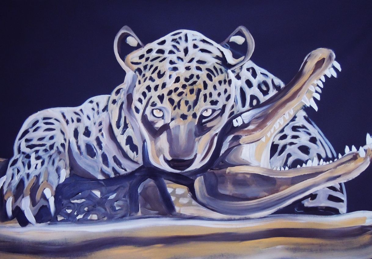 peinture toile JAGUAR VS CAIMAN 01